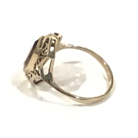 Vintage Signed ESPO 14KT Gold Electroplated Purple Stone Solitaire Ring Sz 9 - Picture 3 of 6